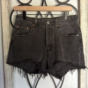 Levi’s Women’s 501 Black Distressed Button-Fly Shorts • Sz 28